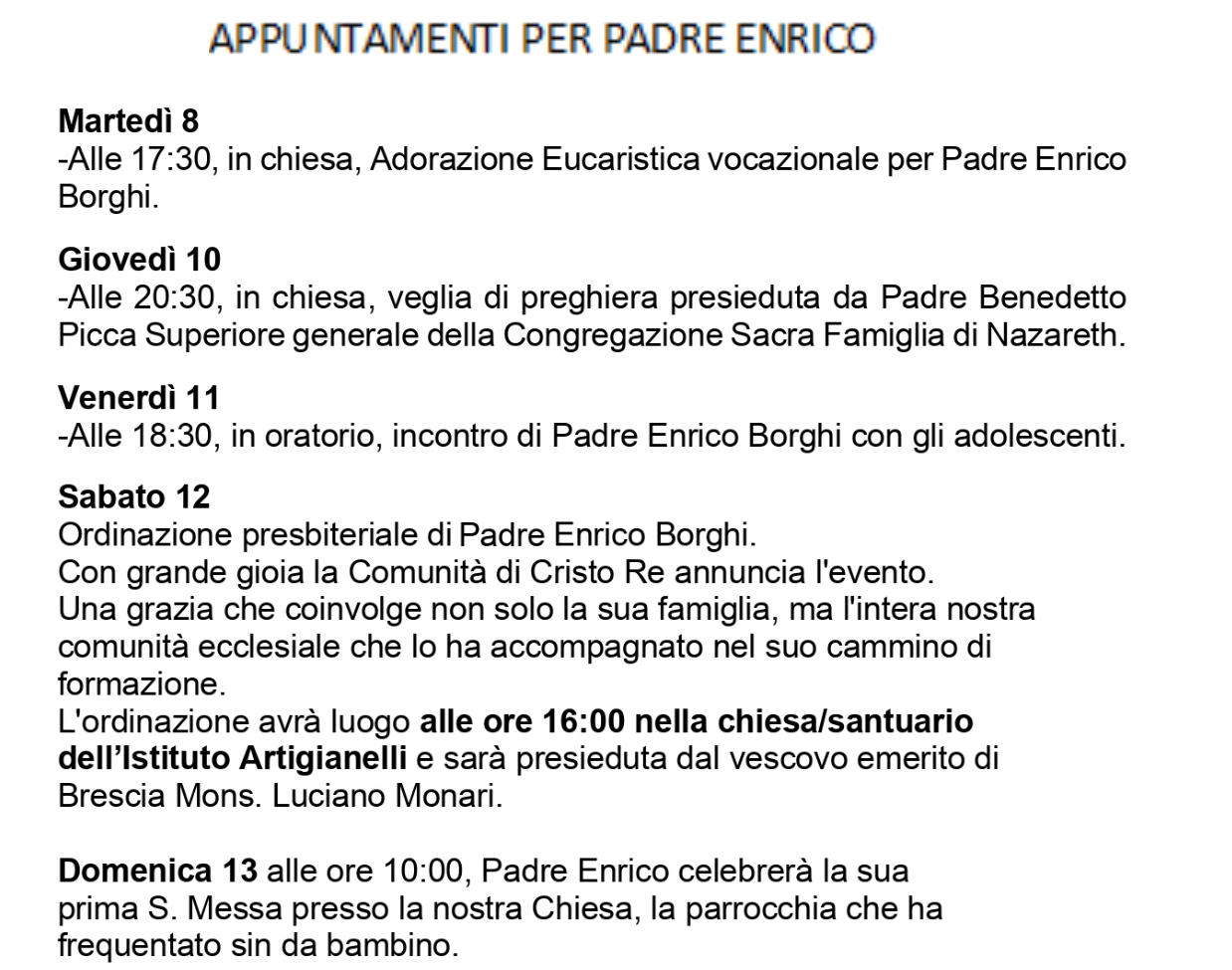 Appuntamenti per Padre Enrico